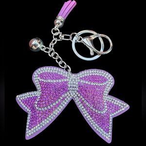 Purple Rhinestone Bow Bag Charm | Keychain